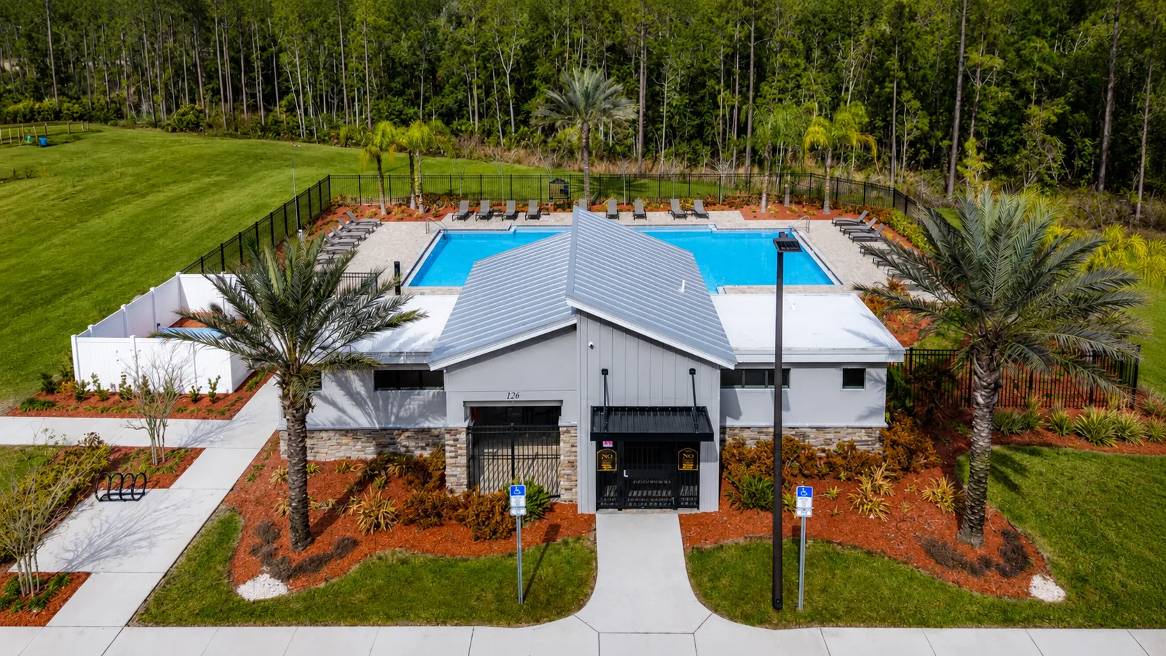 Aerial view of the Preserve at LPGA community resort-style swimming pool